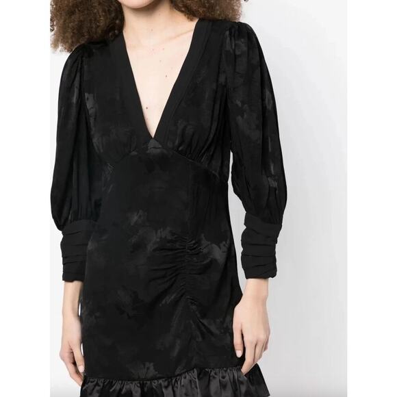 LoveShackFancy Revaline Jacquard Ruffle Mini Dress Babydoll Black Floral Size 6 - Picture 3 of 6